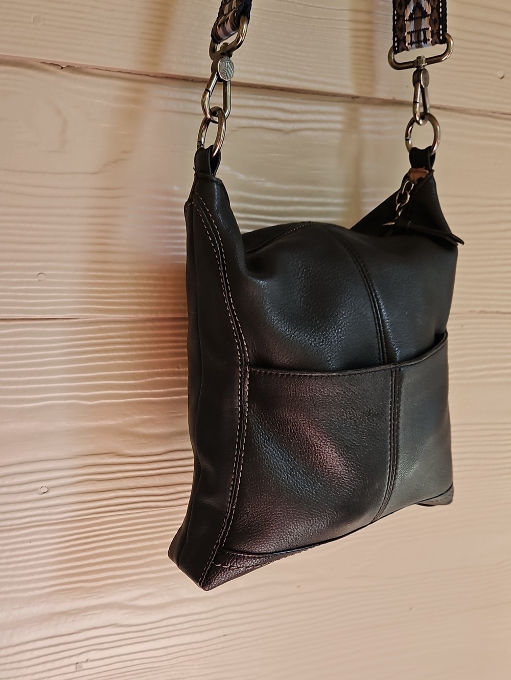 The Sak " LUCIA" Black Leather Crossbody with Woven Blue Accent Strap - Picture 10 of 17